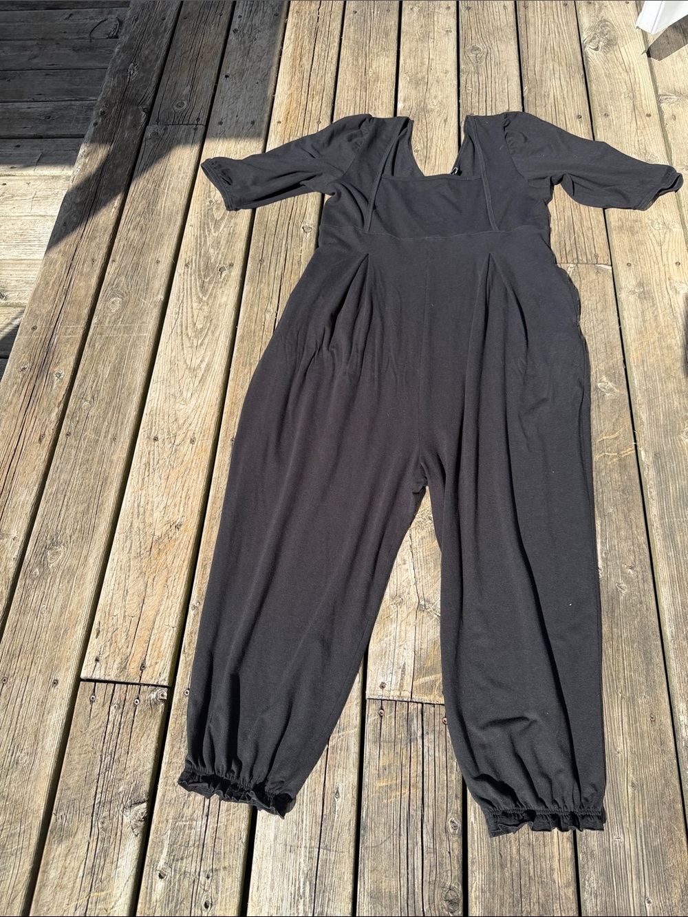 Smash + Tess Black Short-Sleeve Jumpsuit with Elastic Ankles